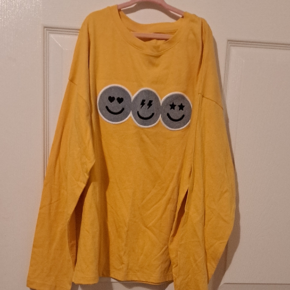 Yellow Kids Long Sleeve Shirt with Emoji Design